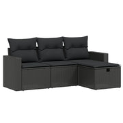 Set Divani da Giardino 4 pz | Set Salotto da Giardino con Cuscini Nero in Polyrattan