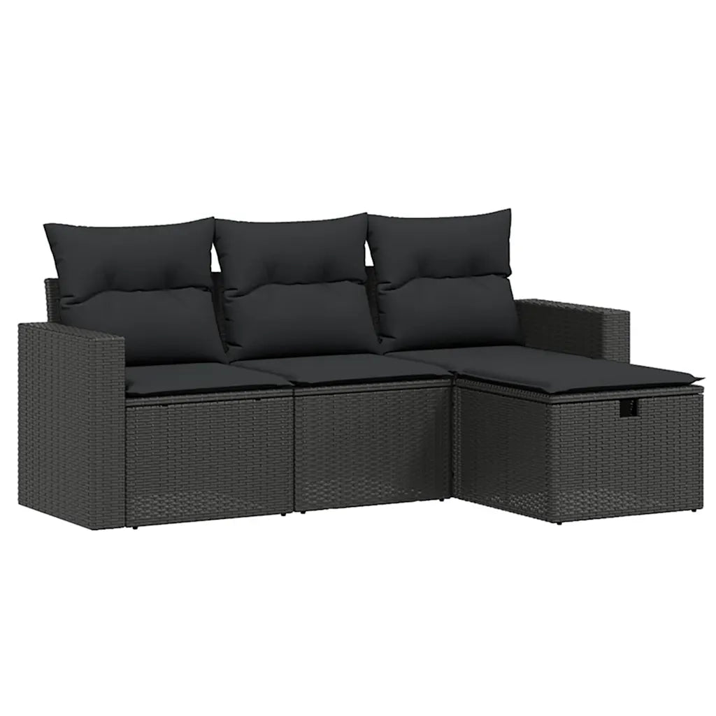 Set Divani da Giardino 4 pz | Set Salotto da Giardino con Cuscini Nero in Polyrattan