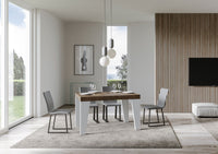 Tavolo Allungabile 130/390x90x77 cm Naxy Mix piano Noce gambe Bianco Frassino