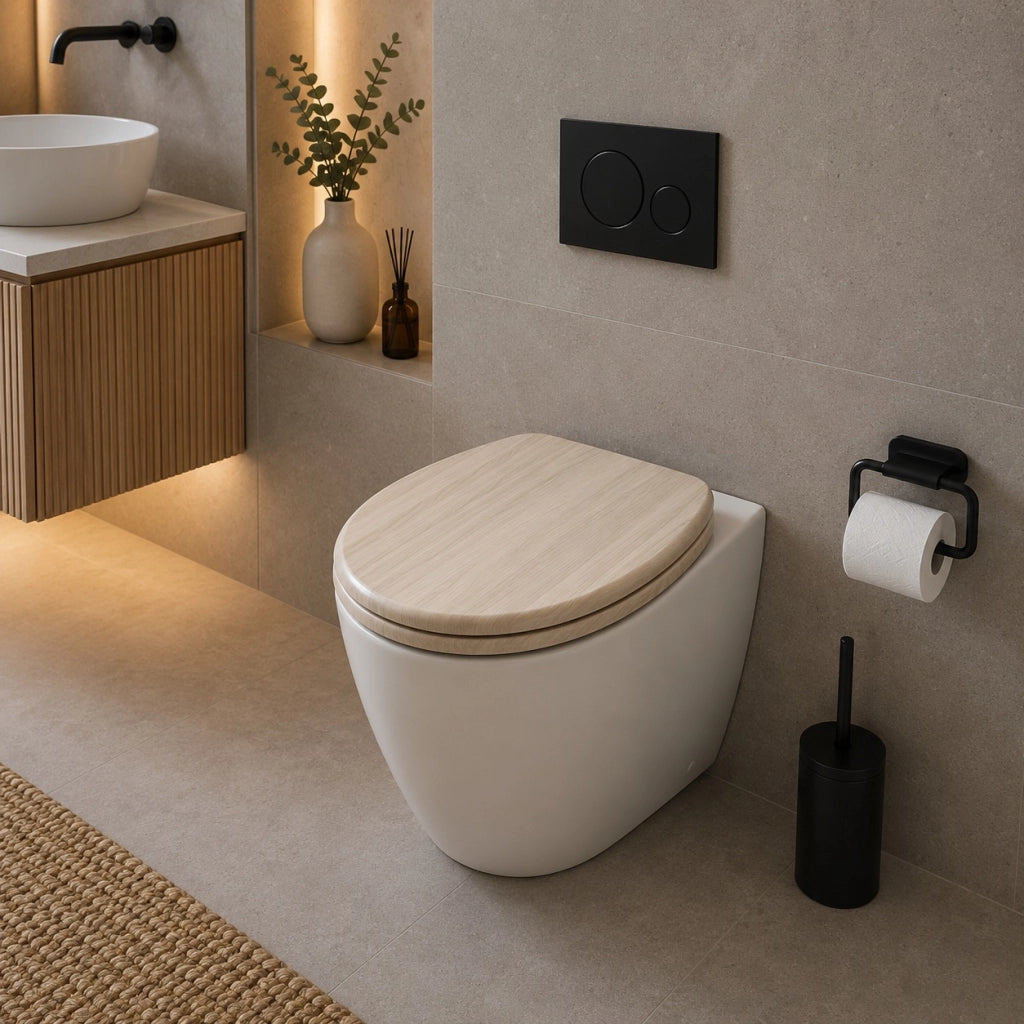 Sedile Copriwater Universale Per Bagno Wc MDF Beige Chiaro Effetto Legno 94106