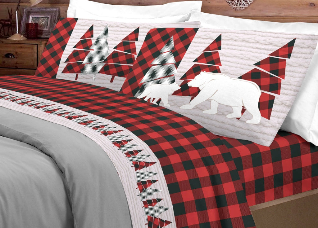Completo Lenzuola Letto Pensieri Delicati 100% Cotone Dis. Canada - Singolo - Rosso