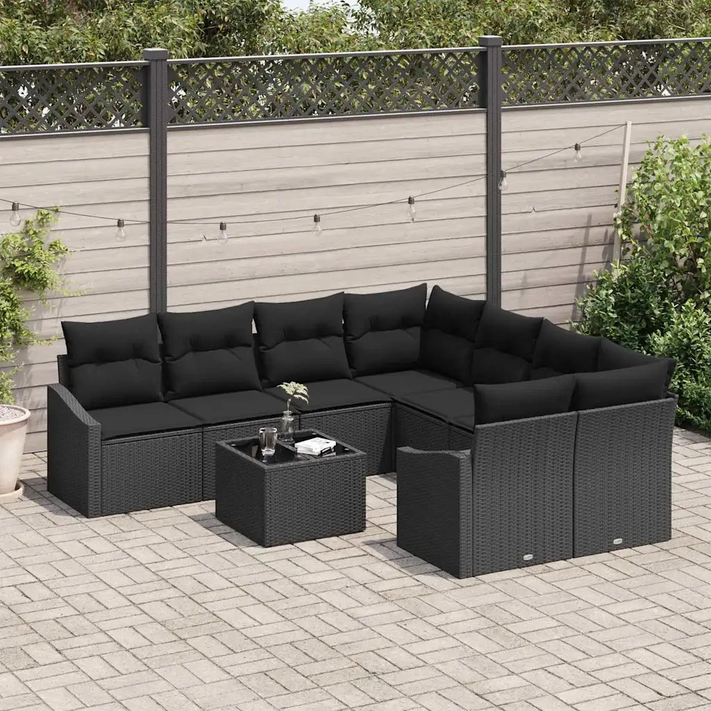Set di divani con cuscino con cuscino 9 pcs Nero polyrattan 3346663