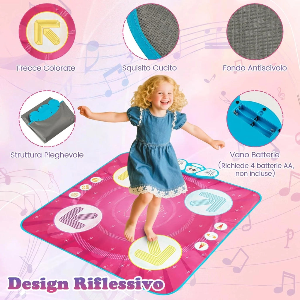 Tappetino da Ballo per Bambini, Tappetini da Ballo Giocattolo con Segui-Le-luci, 8 Musiche di Sfondo, Schermo del Punteggio & Volume Regolabile, per Bambini 3+ Anni