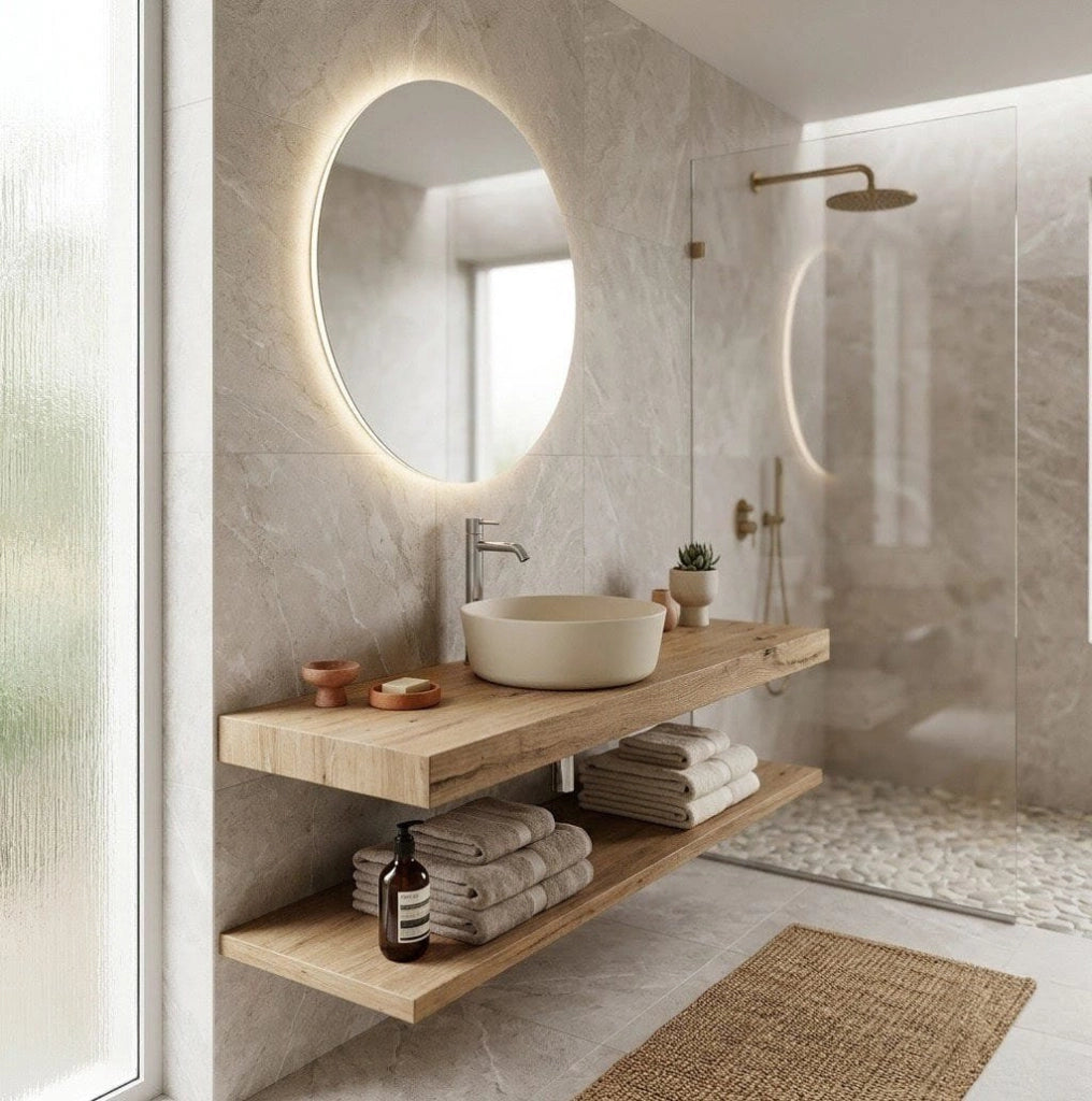 Lavabo tondo da appoggio in ceramica Beige Matt senza foro rubinetto - Feeling Rak Ceramics