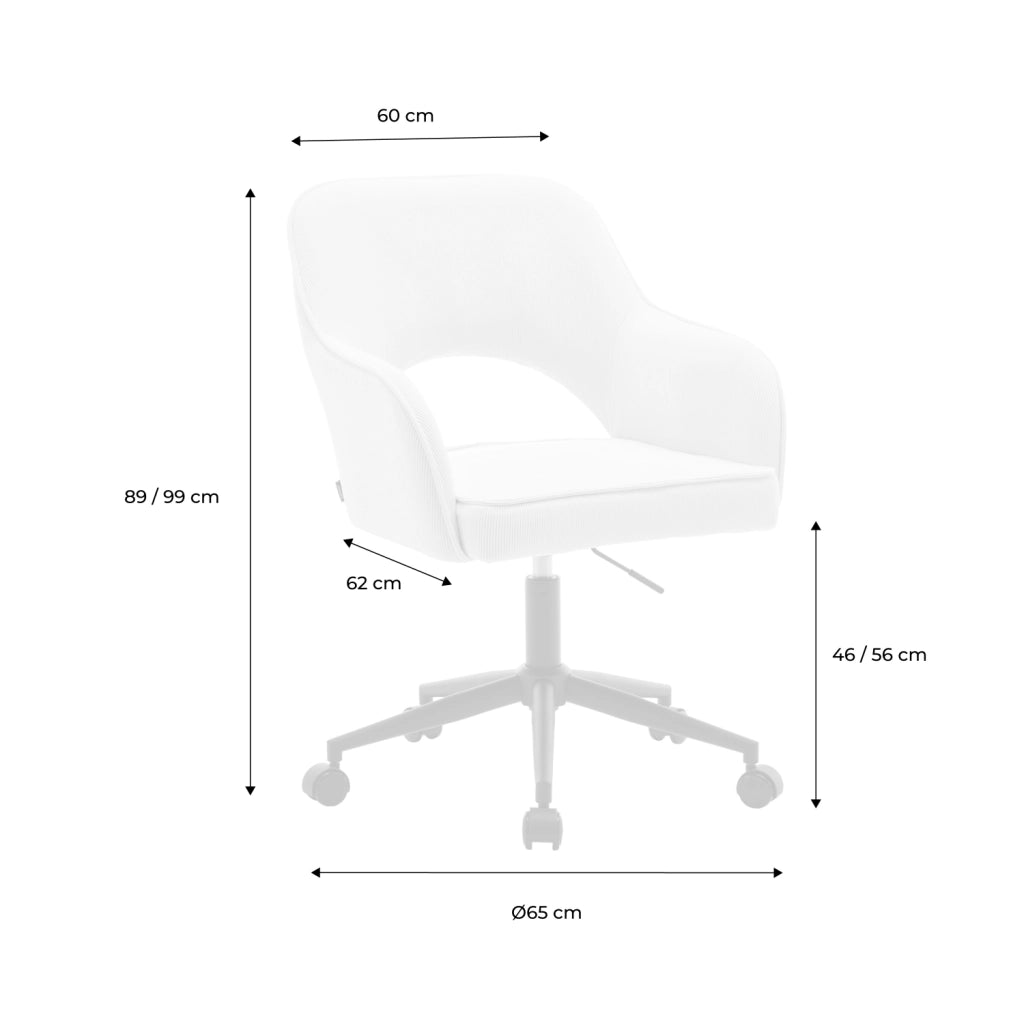 Sedia da ufficio in velluto a coste con rotelle, kaki