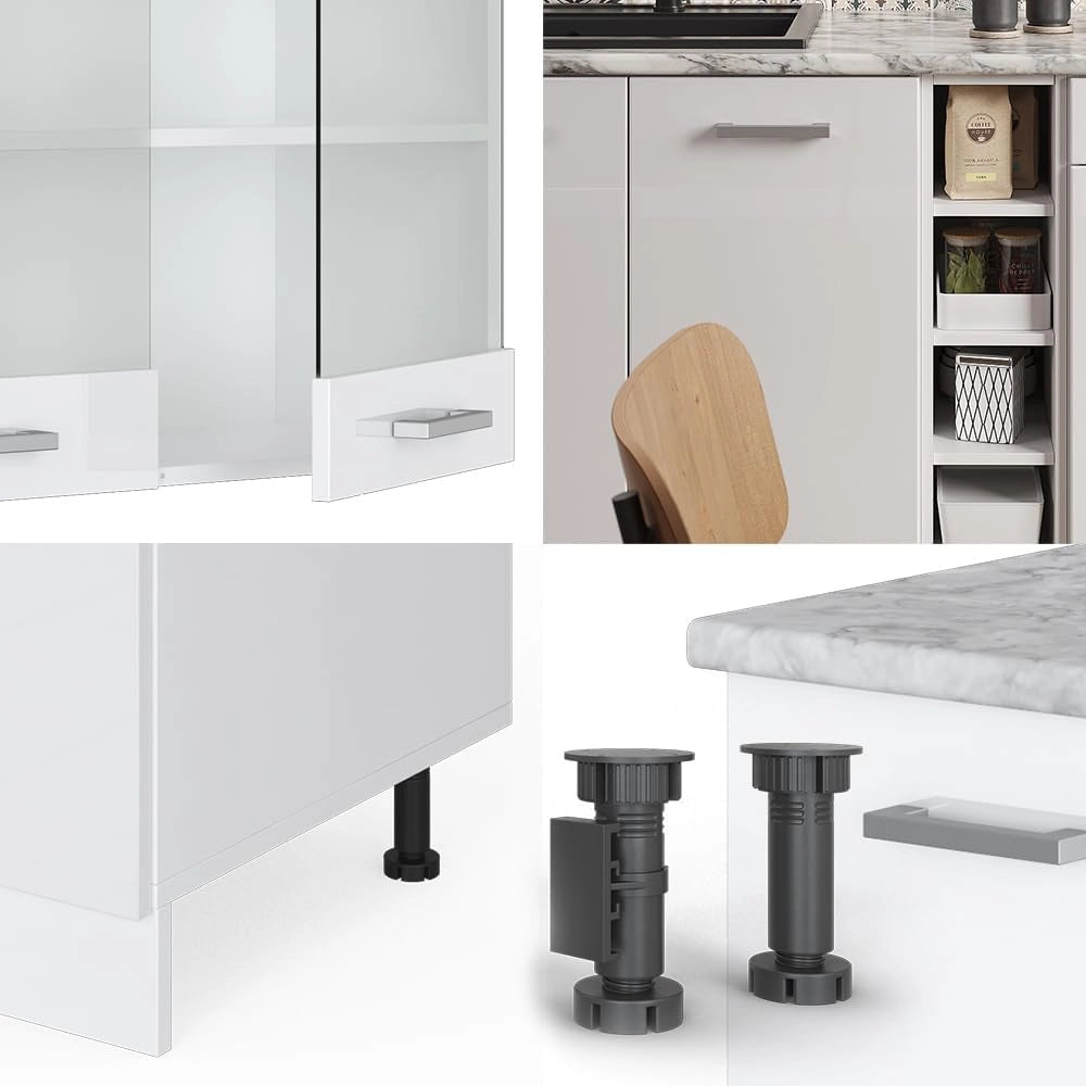 Cucina completa R-Line, Bianco lucido/bianco, 160 cm, PL Marmo, con disposizione flessibile dei moduli ed espandibile
