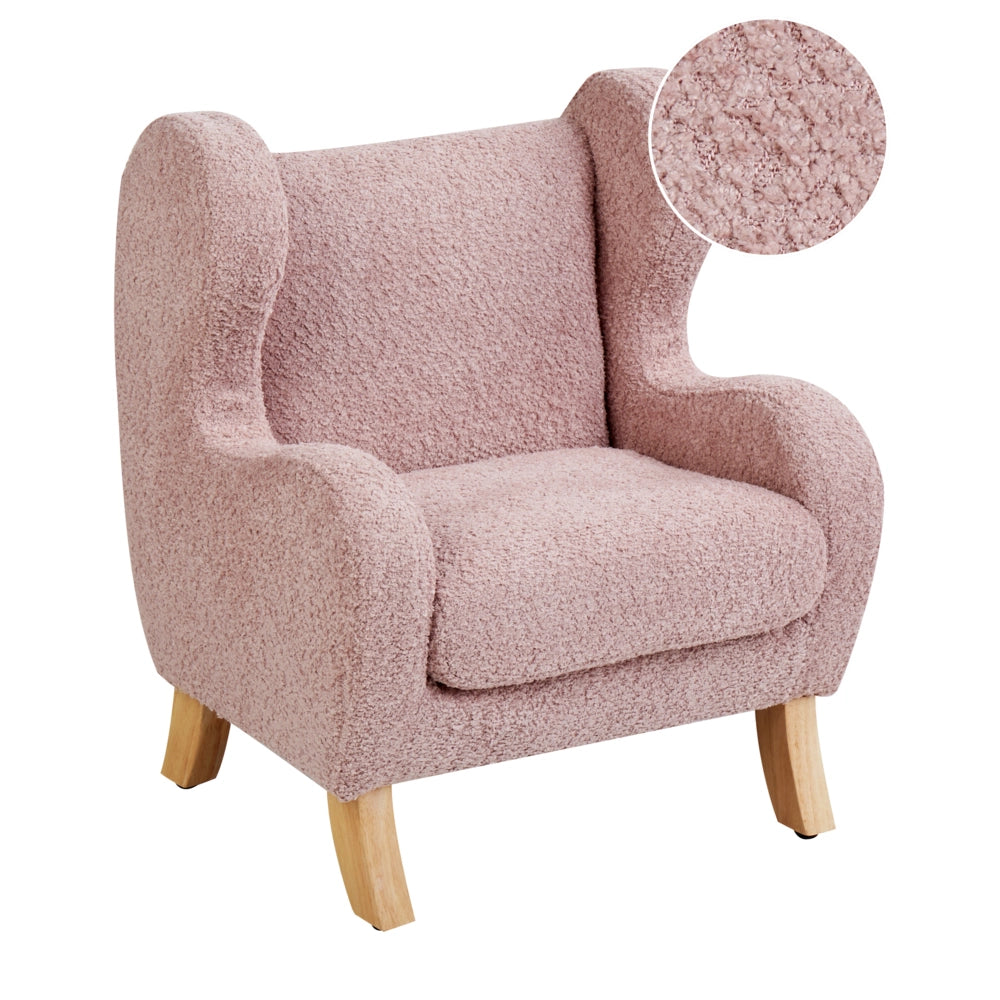 Sedia imbottita in bouclé rosa chiaro con braccioli Sedile per bambini Design moderno