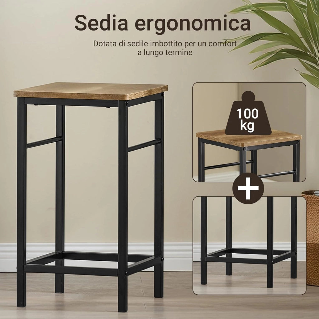 Set Tavolo da Bar Alto con 2 Sgabelli - Tavolo Salvaspazio per Cucina Piccola e Balcone, Stile Industriale Moderno - Tavolino Alto da Esterno per Giardino o Terrazzo OGT10-PF