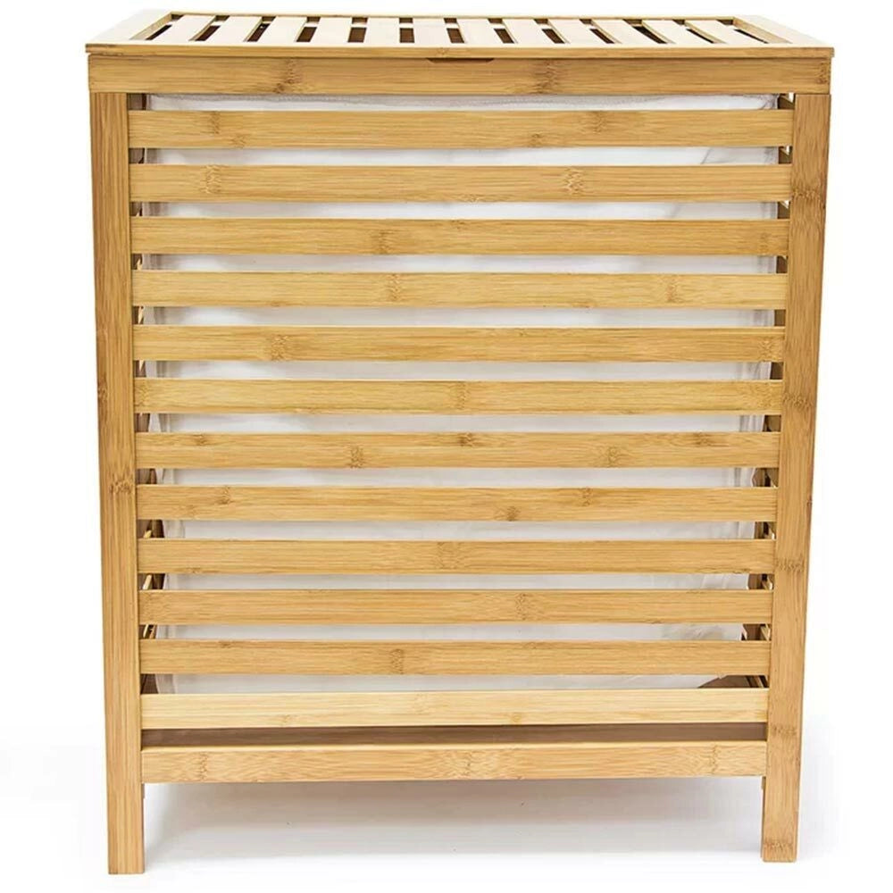 Cesto Biancheria Sporca in Bambu e Tessuto Cesta Portabiancheria 50x35x60cm