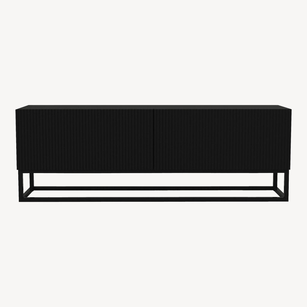 Mobile Porta TV Verpsboga a 2 Ante Decorative e Telaio Lungo in Metallo 135x32x47 cm - Nero [en.casa]