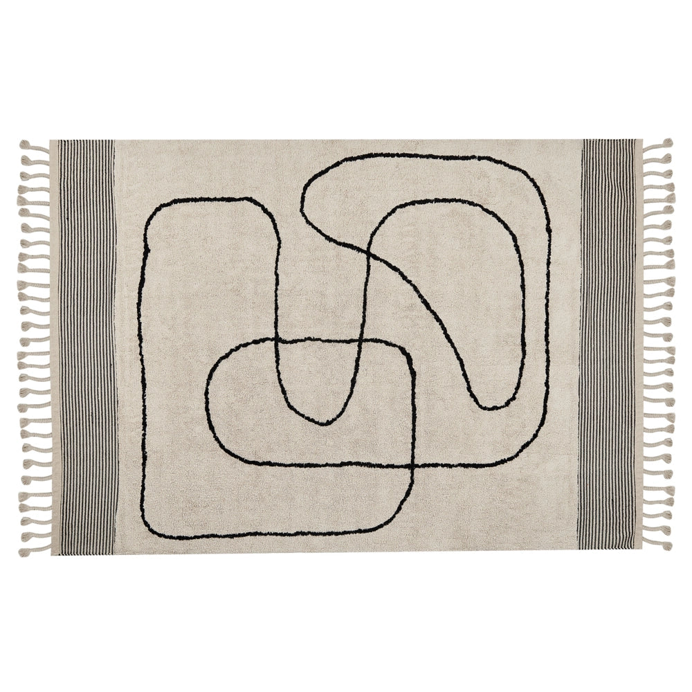 Tappeto da soggiorno cotone beige e nero motivo astratto 140 x 200 cm nappe soggiorno camera da letto divano