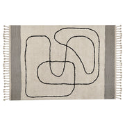 Tappeto da soggiorno cotone beige e nero motivo astratto 140 x 200 cm nappe soggiorno camera da letto divano