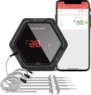 Termometro di carne Termometro Bluetooth 6 Probe Raggio di azione 50 metri Connettività USB Ricaricabile Timer e allarme di temperatura Nero