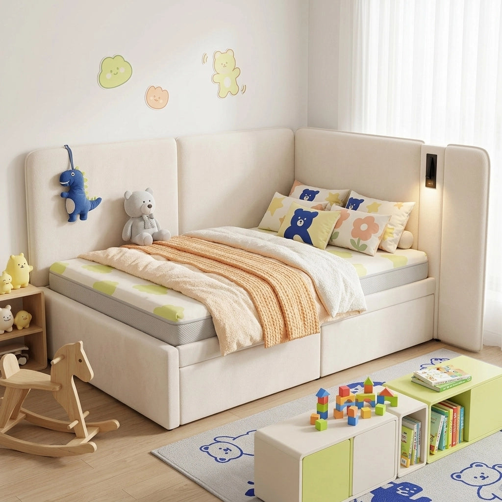 Letto giorno con cassettoni in velluto beige 90x200 cm
