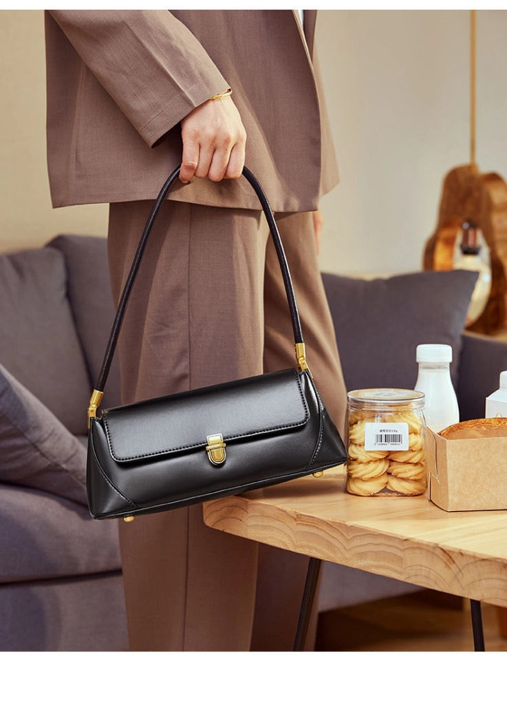 Borsa a mano da donna in vera pelle, colore nero.