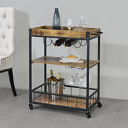 Carrello di Servizio con Vassoio Rimovibile e Ripiani in Color Legno Scuro Scaffale/Portavivande da Cucina/Mense con 4