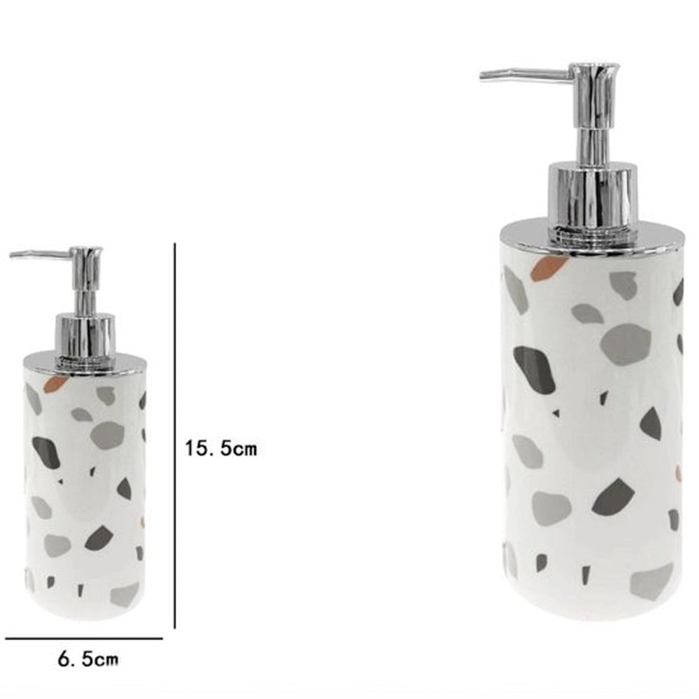 Trade Shop - Dispenser Portasapone Cilindrico Graniglia Bianco Multicolore Arredo Bagno 69839 -