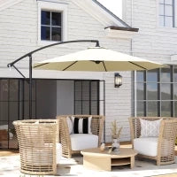 Ombrellone Decentrato da Giardino con Base a Croce Inclusa, in Metallo e Poliestere, 3x2.5 m, Beige