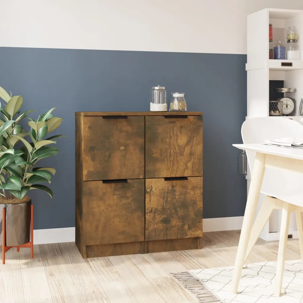 Credenze 2 pz Rovere Fumo 30x30x70 cm in Legno Multistrato 817019
