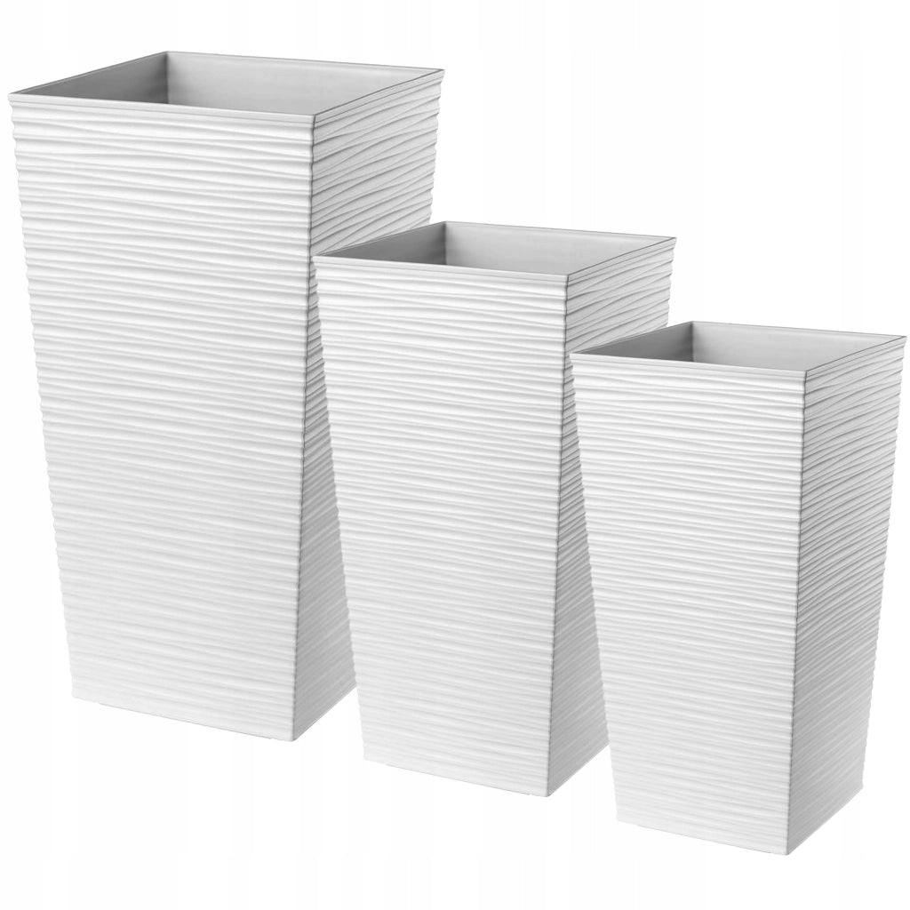 Set di 3 vasi da fiori KADAX, vasi da giardino + inserti, alti, grandi, bianchi, 57+68+75 cm