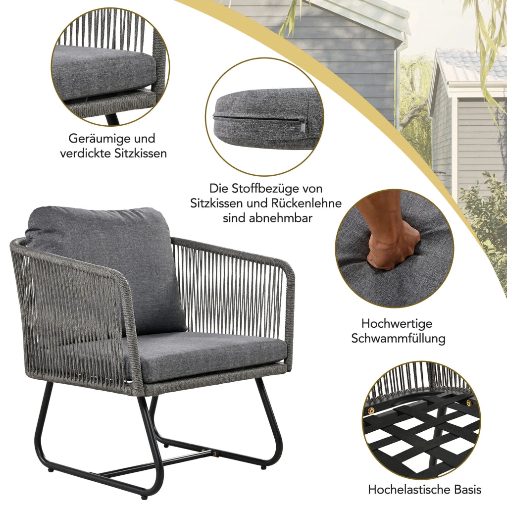 Set Salotto da Giardino 5 Pezzi con Cuscini ¨C MINIMAL ¨C Corda/Vetro, Grigio