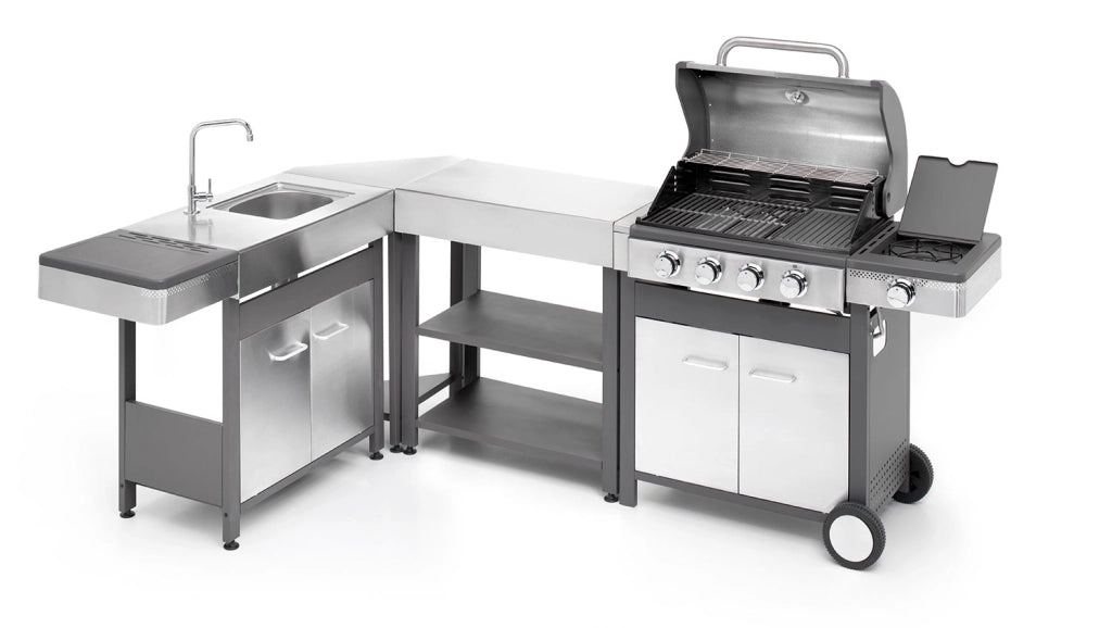 Modulo Componibile Corner Ompagrill Indian con Rubinetto e Scarico Compatibile BBQ Indianapolis in Acciaio Inox