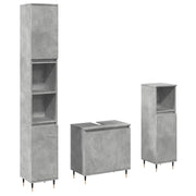 Set Mobili da Bagno | Armadio da bagno 3 pz Grigio Cemento in Legno Multistrato