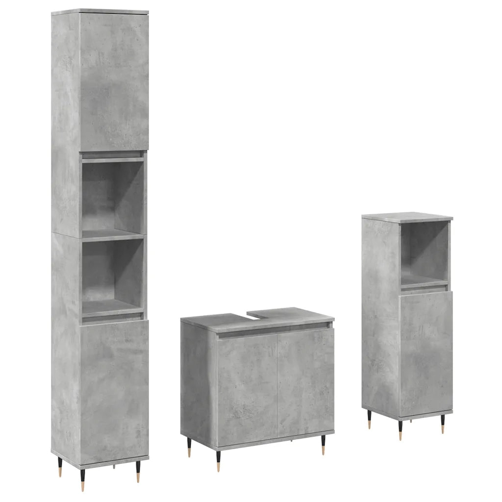 Set Mobili da Bagno | Armadio da bagno 3 pz Grigio Cemento in Legno Multistrato
