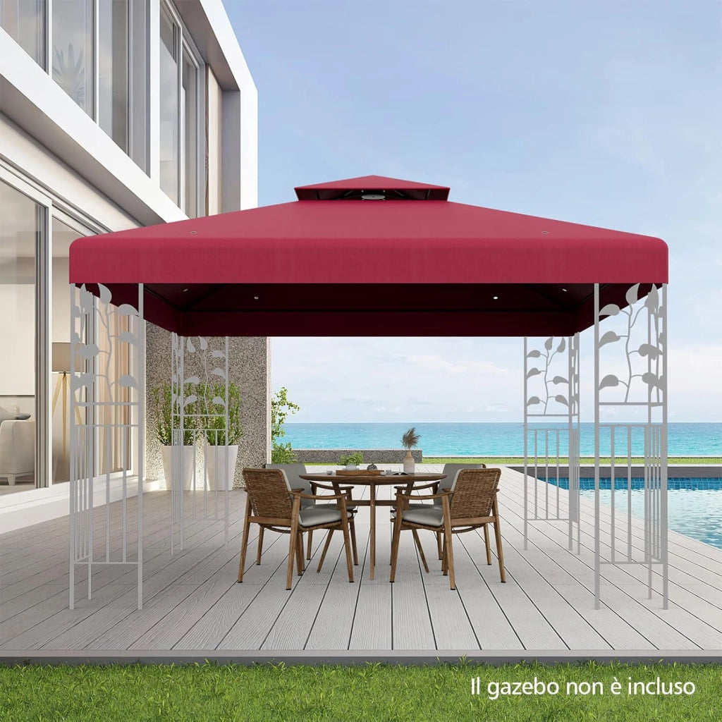 Tettoia di Ricambio per Gazebo da 3 x 3 m, Doppio Strato Superiore, Copertura per Gazebo da Giardino con Gancio e Chiusura a Strappo (Rosso)