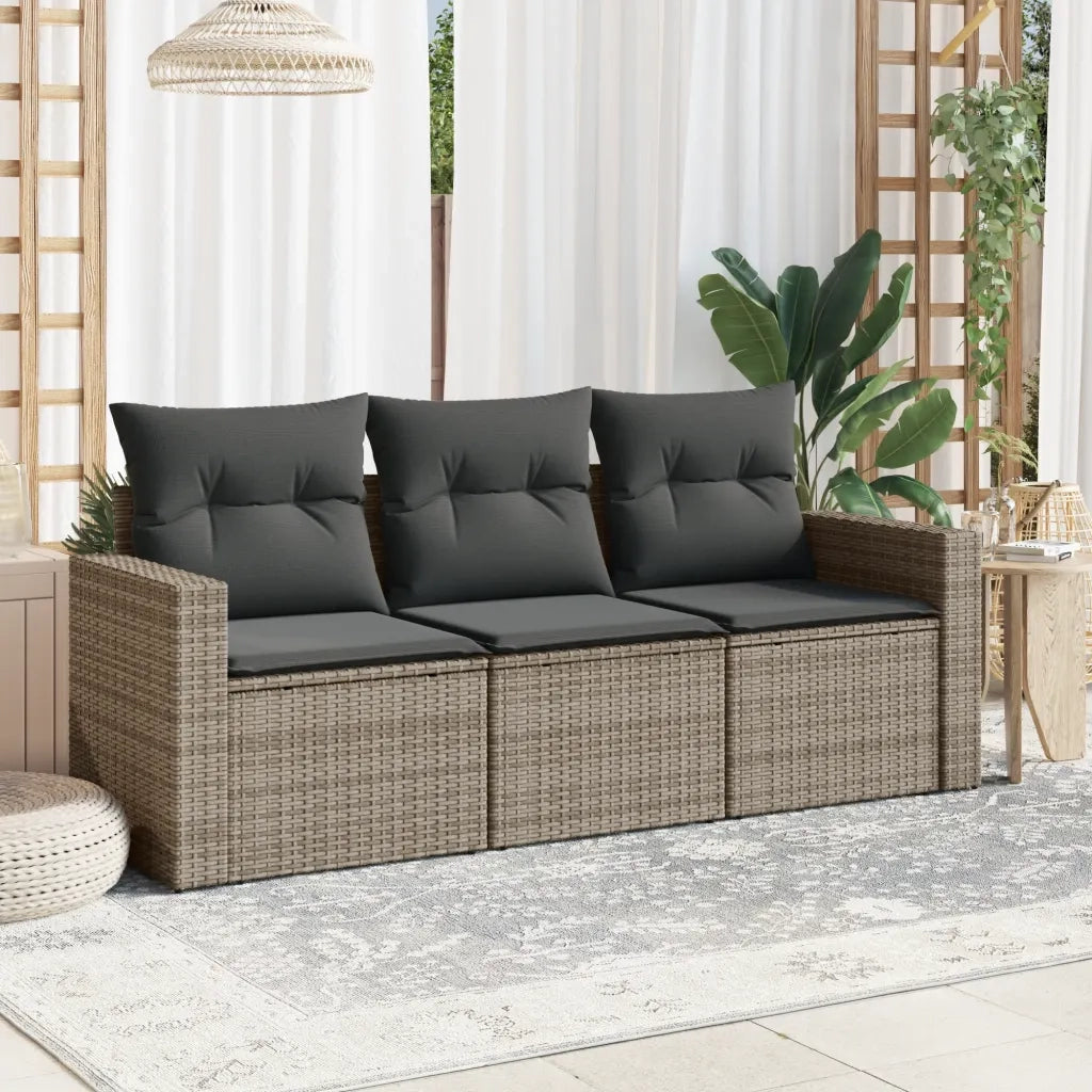 Salotto da Giardino-Set Divani da Giardino 3 pz con Cuscini Grigio in Polyrattan 208441