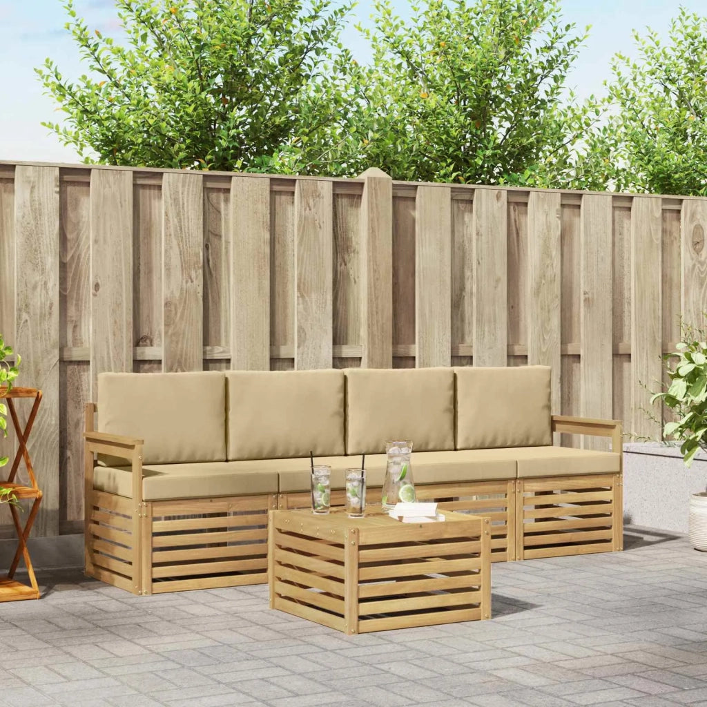 Set di divani da esterno 5 pcs Bianco e Beige Poliestere