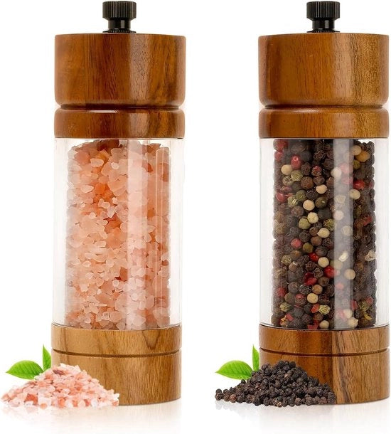 Set di macinacrudo e macinaperpe per mano - shakers di legno regolabili e adattabili per spezie da cucina