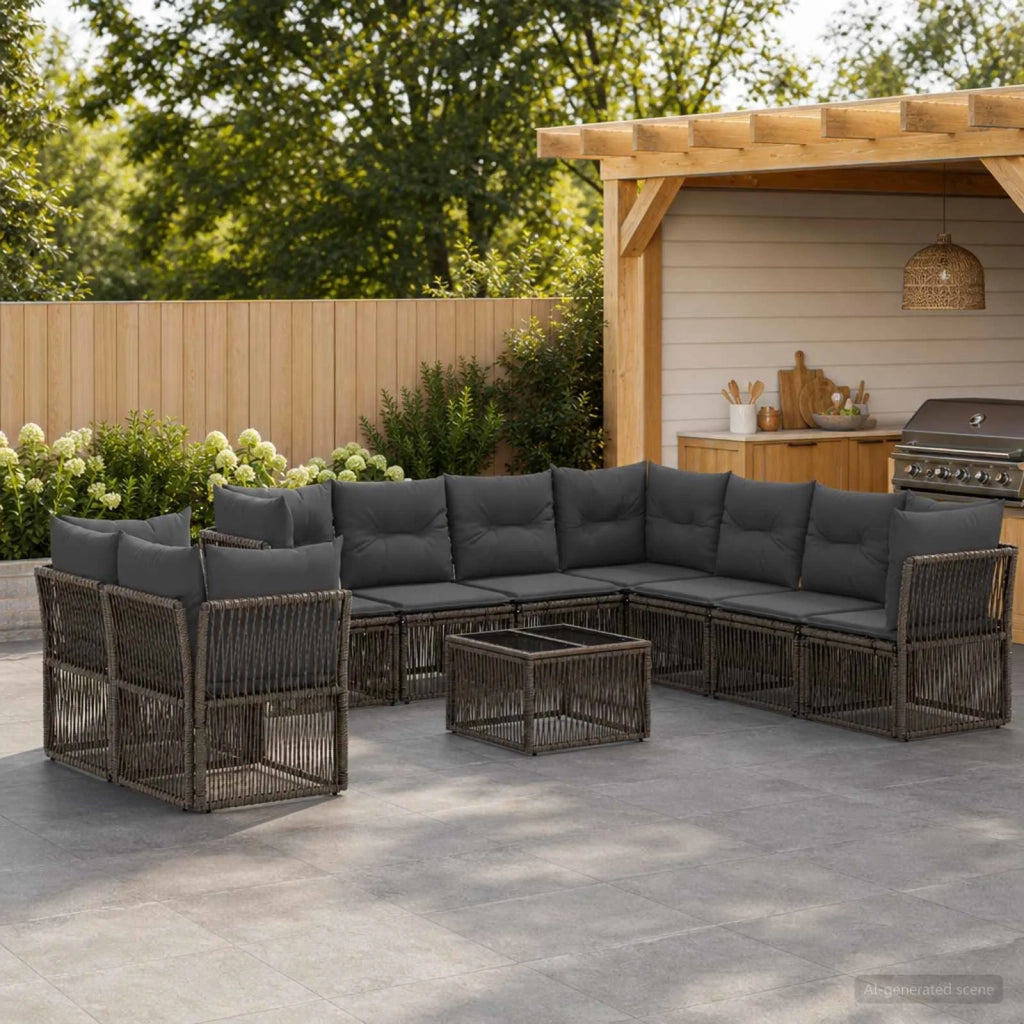 Set Divano da Giardino 10 pz Grigio polyrattan 3434267