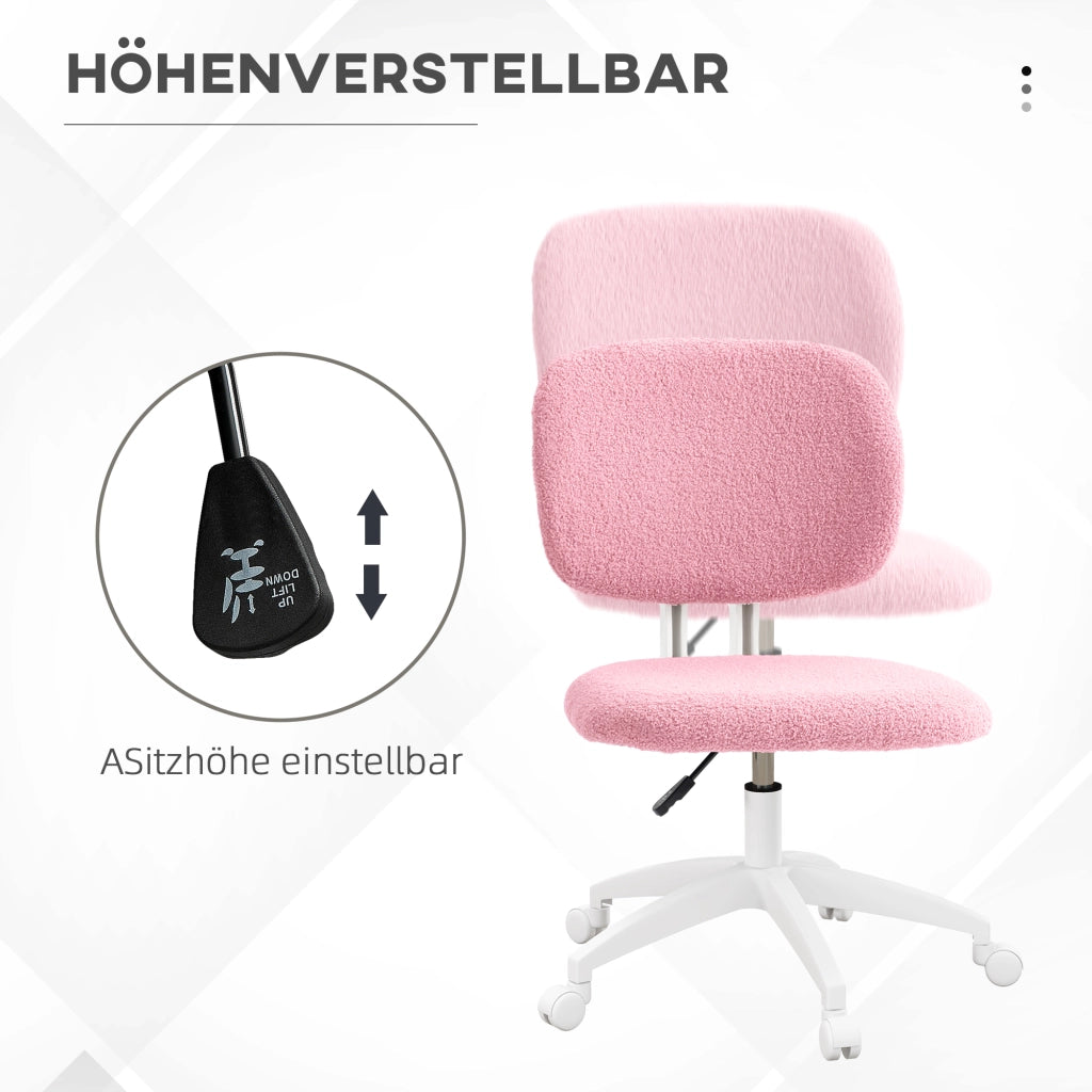 Sedia da ufficio ergonomica girevole senza braccioli con schienale medio, altezza regolabile, in poliestere rosa