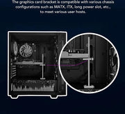 Supporto per scheda grafica - Adattamento di dissipazione - Supporto verticale per scheda grafica con magneti - Lega di alluminio - Schede ITX e MATX - Fessura di alimentazione lunga.