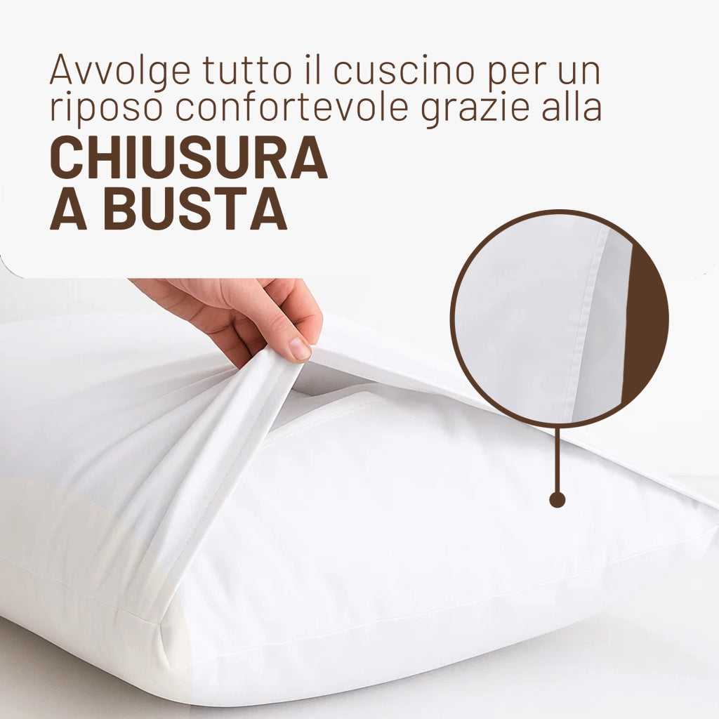 Set 4 Federe Cuscini Letto 50x80 Cotone 100%, 2x Coppie Fodere con chiusura a Busta
