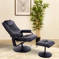 Poltrona Massaggiante e Relax con Poggiapiedi, Elettrico, Girevole, Inclinabile, con Rivestimento in Similpelle, Nero