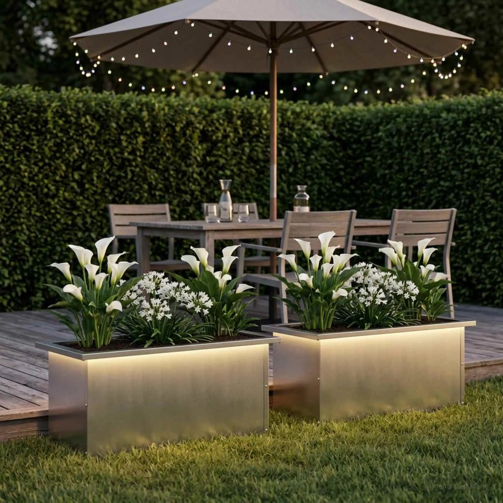 Fioriera da giardino con LED 2 pz Argento 30 x 60 x 30 cm 8008095