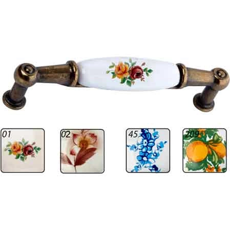 MANIGLIA PER MOBILI IN CERAMICA 'M01' Interasse 96 mm - Bianco decoro 209 - METAL GROUP
