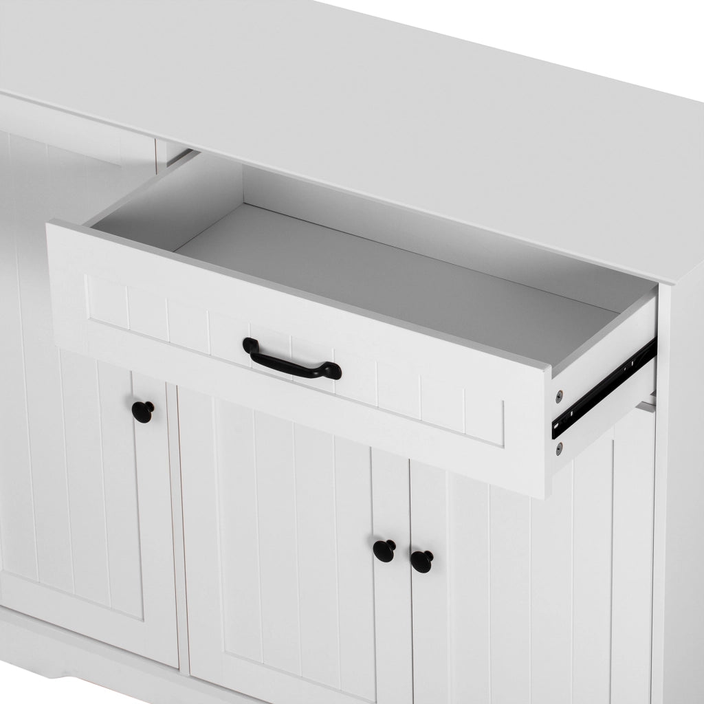 Credenza con 3 ante e 1 cassetto; ripiani regolabili - per soggiorno - in MDF - bianco
