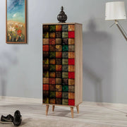 Scarpiera Giadeite, Mobile portascarpe, Armadio da ingresso multiuso, Mobiletto per calzature, 50x38h135 cm, Quercia e Multicolore