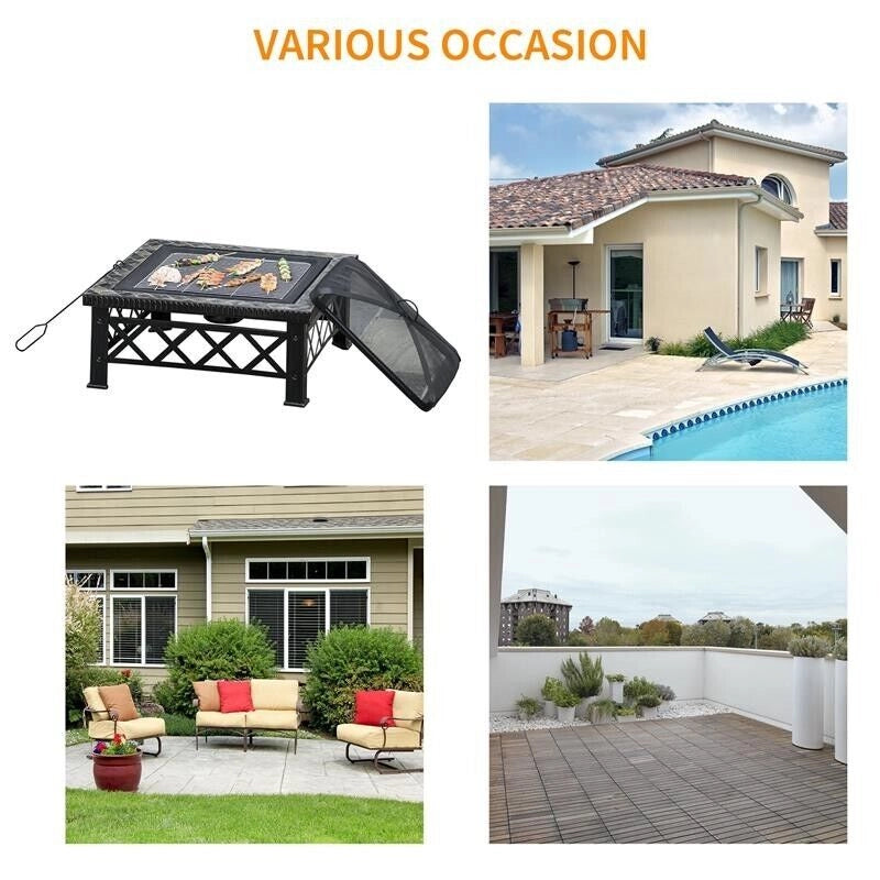 BRACIERE DA GIARDINO CON COPERCHIO PARASCINTILLE IN METALLO 76X76X47 CM NERO