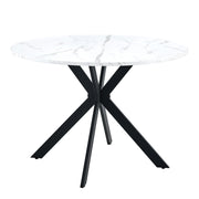 Tavolo da Pranzo Rotondo con Struttura a X; Effetto Marmo; per Cucina e Sala da Pranzo; in MDF e Metallo