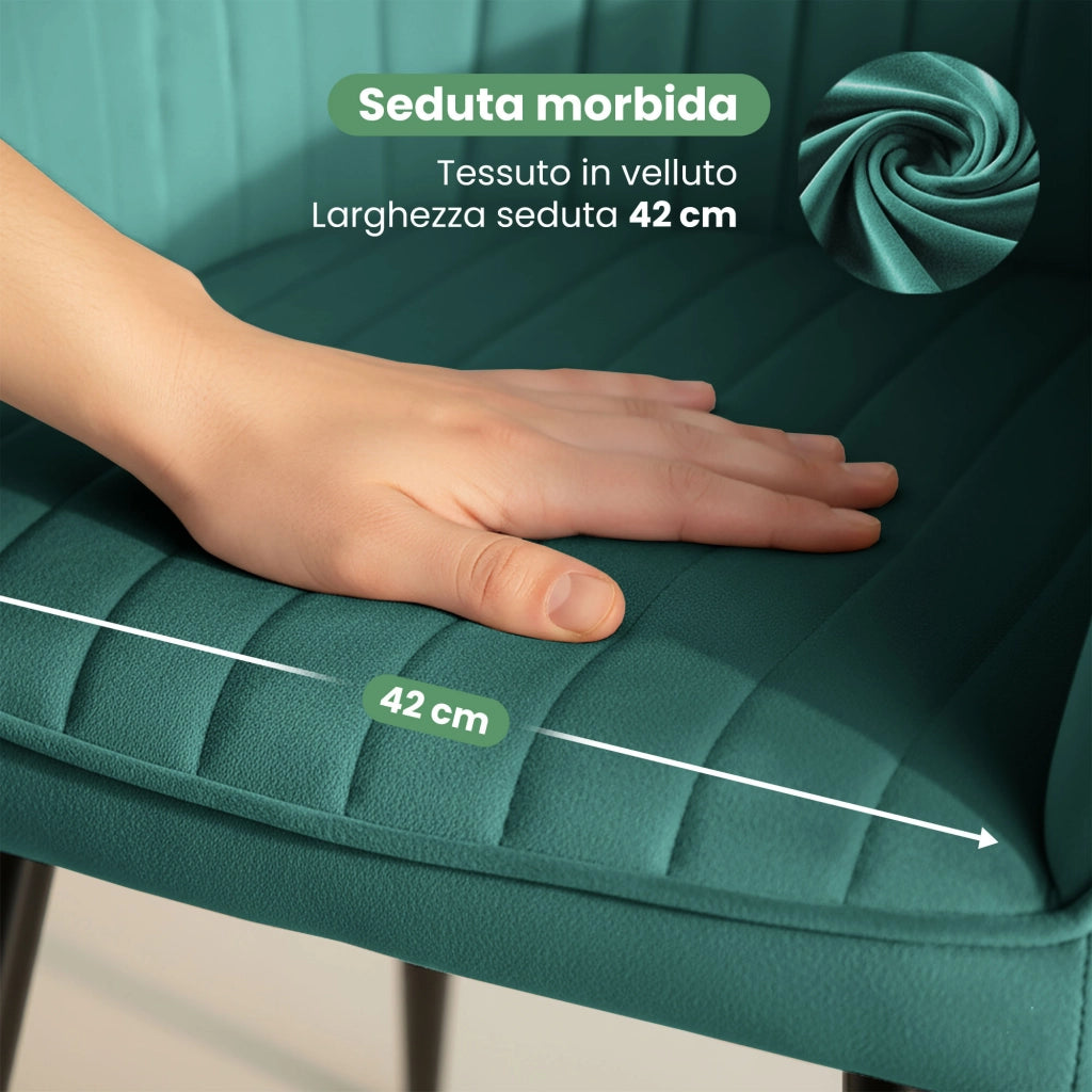 Set di 2 Sedie in velluto con cuciture verticali FLORENCE Verde Bottiglia gambe nere