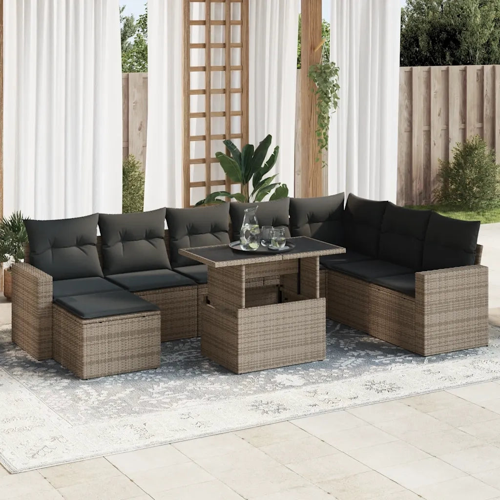 Set Divano da Giardino 9 pz con Cuscini Grigio in Polyrattan 3326371