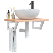 Ripiano a Parete per Lavabo in Acciaio e Massello di Faggio 3302358