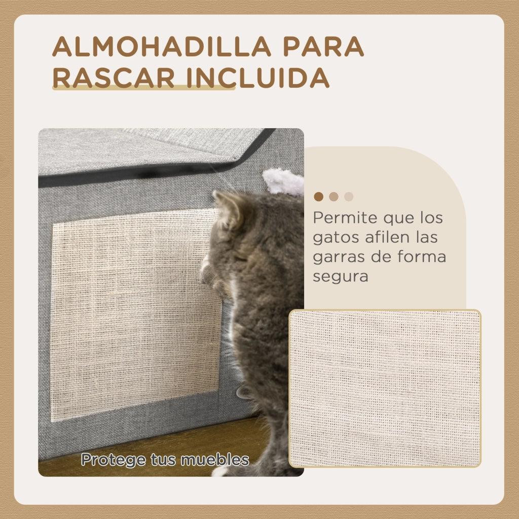 Casetta per Gatti Interna con Cuscino Morbido e Palla Pendente ¨C Zephmum ¨C Grigio 65x41x45,5 cm