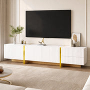 Mobile porta TV con 3 ante e 2 cassetti in MDF e pannello truciolare bianco e oro con venatura legno 190 × 35 × 45 cm