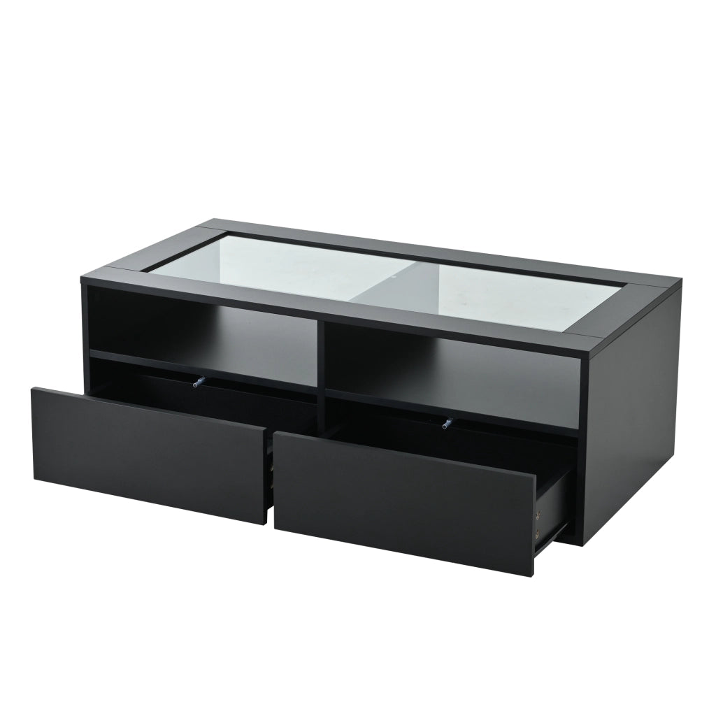 Tavolino da caffè con 2 cassetti; LED e USB - per soggiorno - 100x50x35 cm - nero