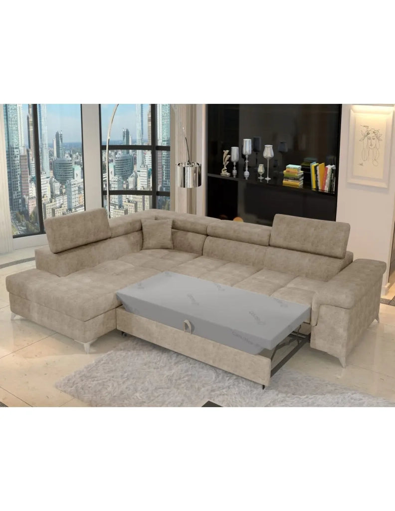 Divano angolare convertibile PALAZZO 4 posti beige – angolo sinistro con contenitore